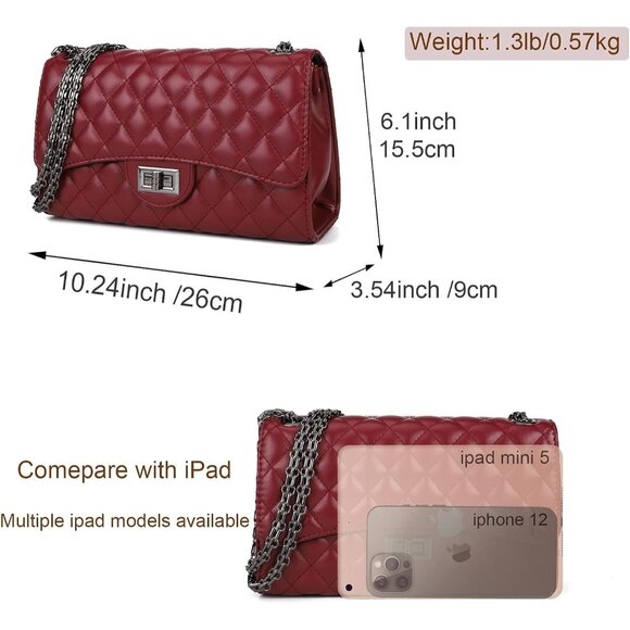 Women Red-i PU Quilted Stylish Crossbody Bag with Chain Strap & Flap Closure - Picture 3 of 6